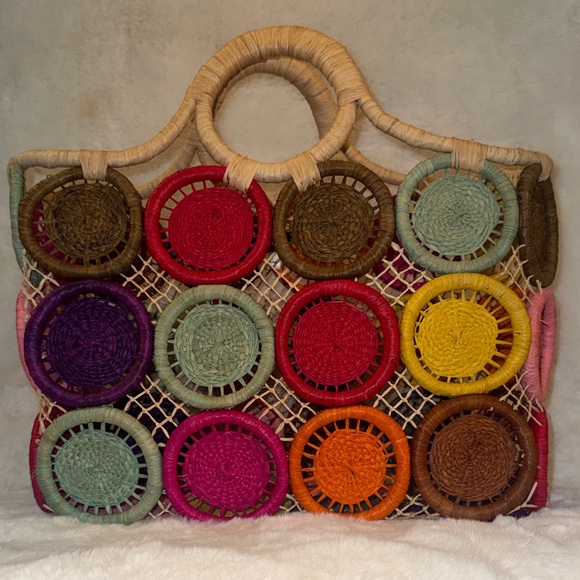 Hat attack Colorful Woven Tote Bag raffia bag. - Picture 3 of 16